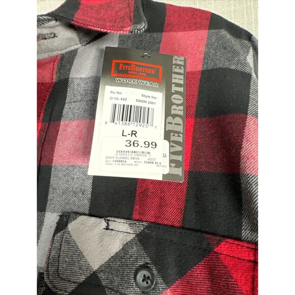 Five‎ Brother Heavy Weight Deluxe Flannel Shirt Red Black Plaid NWT Size Large - Picture 6 of 13